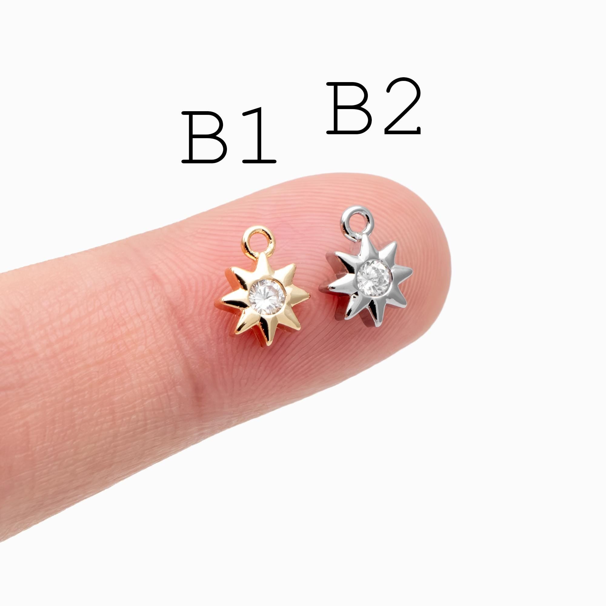 10pcs CZ Pave Gold/ Silver Sun Charm , 18K Gold/ Rhodium plated Brass, Sun Pendants (GB-1658)